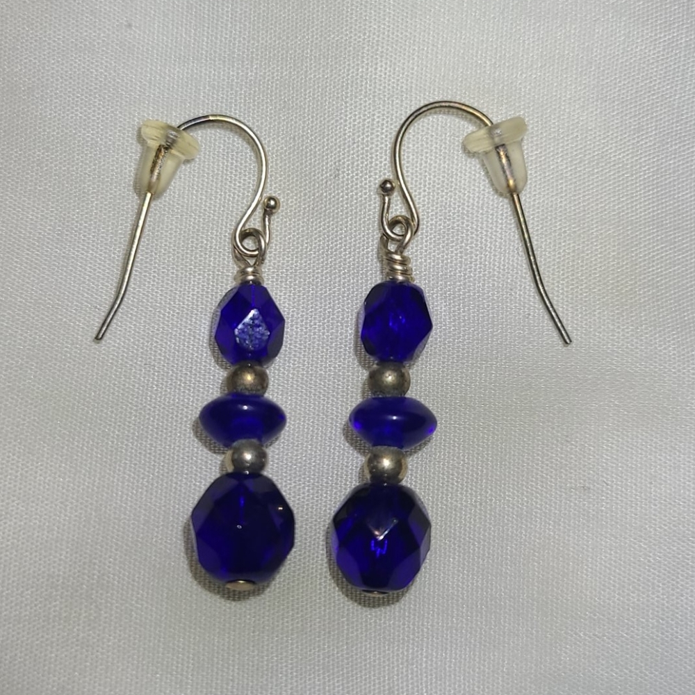 Blue bead handmade earings